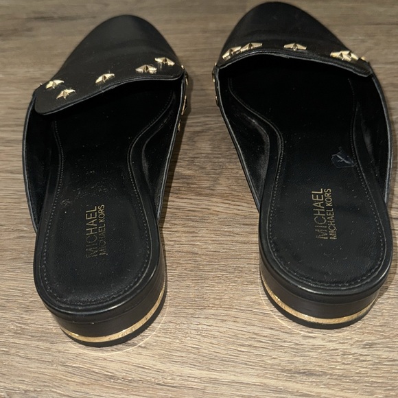 Michael Kors Natasha Black Leather Star Studded Slides Size-8 - Picture 3 of 7